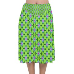 Pattern Green Velvet Flared Midi Skirt