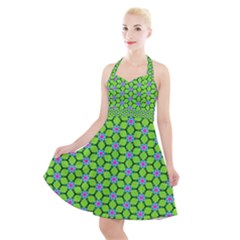 Pattern Green Halter Party Swing Dress 