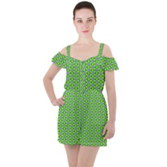 Pattern Green Ruffle Cut Out Chiffon Playsuit by Mariart