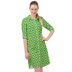 Pattern Green Long Sleeve Mini Shirt Dress by Mariart