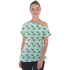 Green Parrot Pattern Tie-up Tee