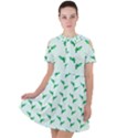 Green Parrot Pattern Short Sleeve Shoulder Cut Out Dress  View1