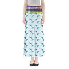 Blue Parrot Pattern Yellow Plaid Flannel Full Length Maxi Skirt by snowwhitegirl