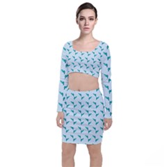 Blue Parrot Pattern Top And Skirt Sets by snowwhitegirl