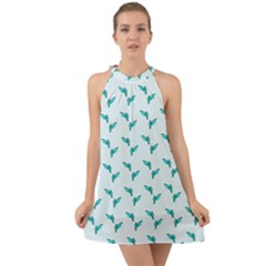 Blue Parrot Pattern Halter Tie Back Chiffon Dress by snowwhitegirl