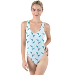 Blue Parrot Pattern High Leg Strappy Swimsuit