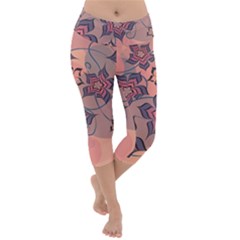 Flowers Orange Purple Warm Lightweight Velour Capri Yoga Leggings by Bajindul