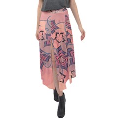 Flowers Orange Purple Warm Velour Split Maxi Skirt by Bajindul