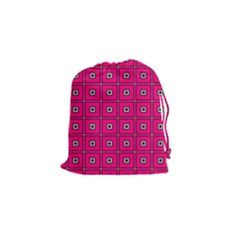 Pink Pattern Squares Drawstring Pouch (small)