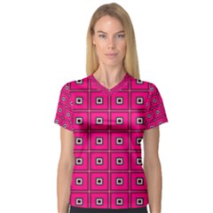 Pink Pattern Squares V-neck Sport Mesh Tee