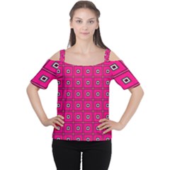 Pink Pattern Squares Cutout Shoulder Tee