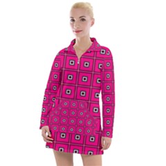 Pink Pattern Squares Women s Long Sleeve Casual Dress by HermanTelo