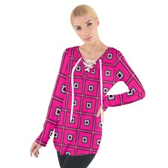 Pink Pattern Squares Tie Up Tee