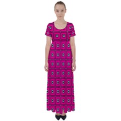 Pink Pattern Squares High Waist Short Sleeve Maxi Dress