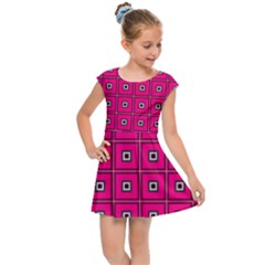 Pink Pattern Squares Kids  Cap Sleeve Dress