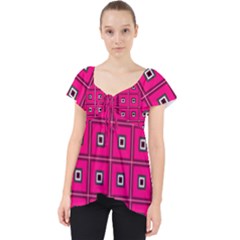 Pink Pattern Squares Lace Front Dolly Top