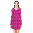 Pink Pattern Squares Long Sleeve V-neck Flare Dress View1