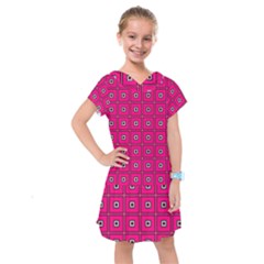 Pink Pattern Squares Kids  Drop Waist Dress