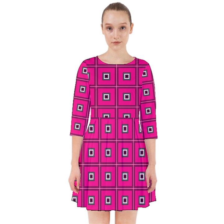 Pink Pattern Squares Smock Dress