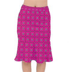 Pink Pattern Squares Short Mermaid Skirt by HermanTelo