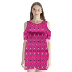 Pink Pattern Squares Shoulder Cutout Velvet One Piece