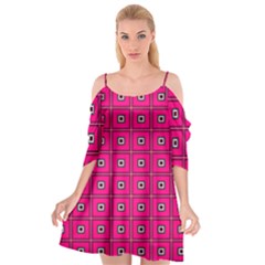 Pink Pattern Squares Cutout Spaghetti Strap Chiffon Dress