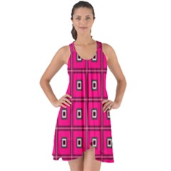 Pink Pattern Squares Show Some Back Chiffon Dress