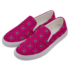 Pink Pattern Squares Men s Canvas Slip Ons