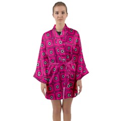 Pink Pattern Squares Long Sleeve Kimono Robe