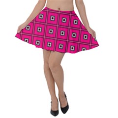 Pink Pattern Squares Velvet Skater Skirt