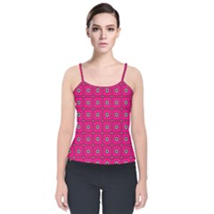 Pink Pattern Squares Velvet Spaghetti Strap Top