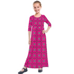 Pink Pattern Squares Kids  Quarter Sleeve Maxi Dress by HermanTelo