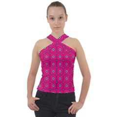 Pink Pattern Squares Cross Neck Velour Top