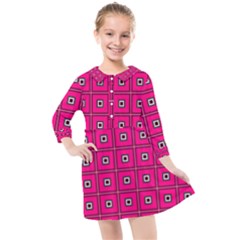 Pink Pattern Squares Kids  Quarter Sleeve Shirt Dress