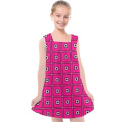 Pink Pattern Squares Kids  Cross Back Dress