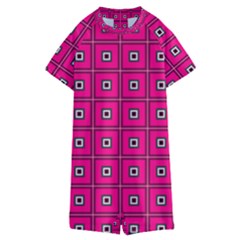 Pink Pattern Squares Kids  Boyleg Half Suit Swimwear