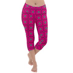 Pink Pattern Squares Lightweight Velour Capri Yoga Leggings