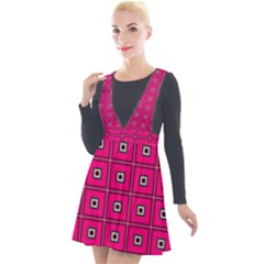 Pink Pattern Squares Plunge Pinafore Velour Dress