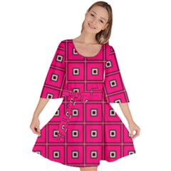 Pink Pattern Squares Velour Kimono Dress