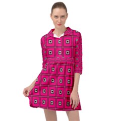 Pink Pattern Squares Mini Skater Shirt Dress