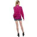 Pink Pattern Squares High Neck Long Sleeve Chiffon Top View2