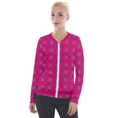 Pink Pattern Squares Velour Zip Up Jacket