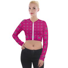 Pink Pattern Squares Long Sleeve Cropped Velvet Jacket