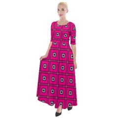 Pink Pattern Squares Half Sleeves Maxi Dress