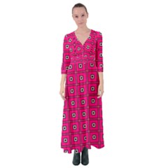 Pink Pattern Squares Button Up Maxi Dress