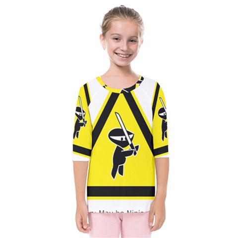 Ninja Signs Symbols Sword Fighter Kids  Quarter Sleeve Raglan Tee by Sudhe