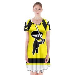 Ninja Signs Symbols Sword Fighter Short Sleeve V-neck Flare Dress by Sudhe