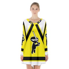 Ninja Signs Symbols Sword Fighter Long Sleeve Velvet V-neck Dress by Sudhe