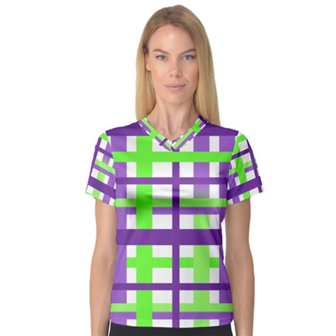 Plaid Waffle Gingham V-neck Sport Mesh Tee by HermanTelo