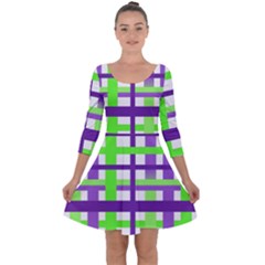 Plaid Waffle Gingham Quarter Sleeve Skater Dress by HermanTelo